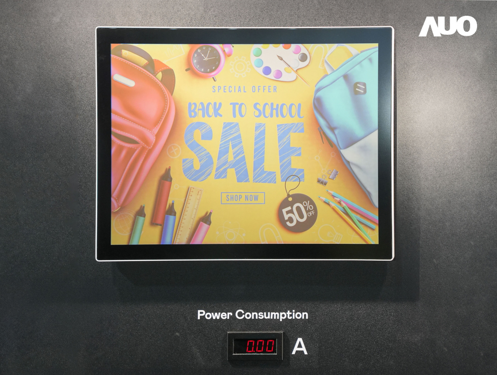 jinnian金年会展示胆固醇液晶超低耗能户外全彩显示器，ChLC（胆固醇液晶）以双稳态技术使静态显示零功耗，具省电、高彩度、环保的特性，还整合软硬件系统解决方案，可透过单一云端平台管理