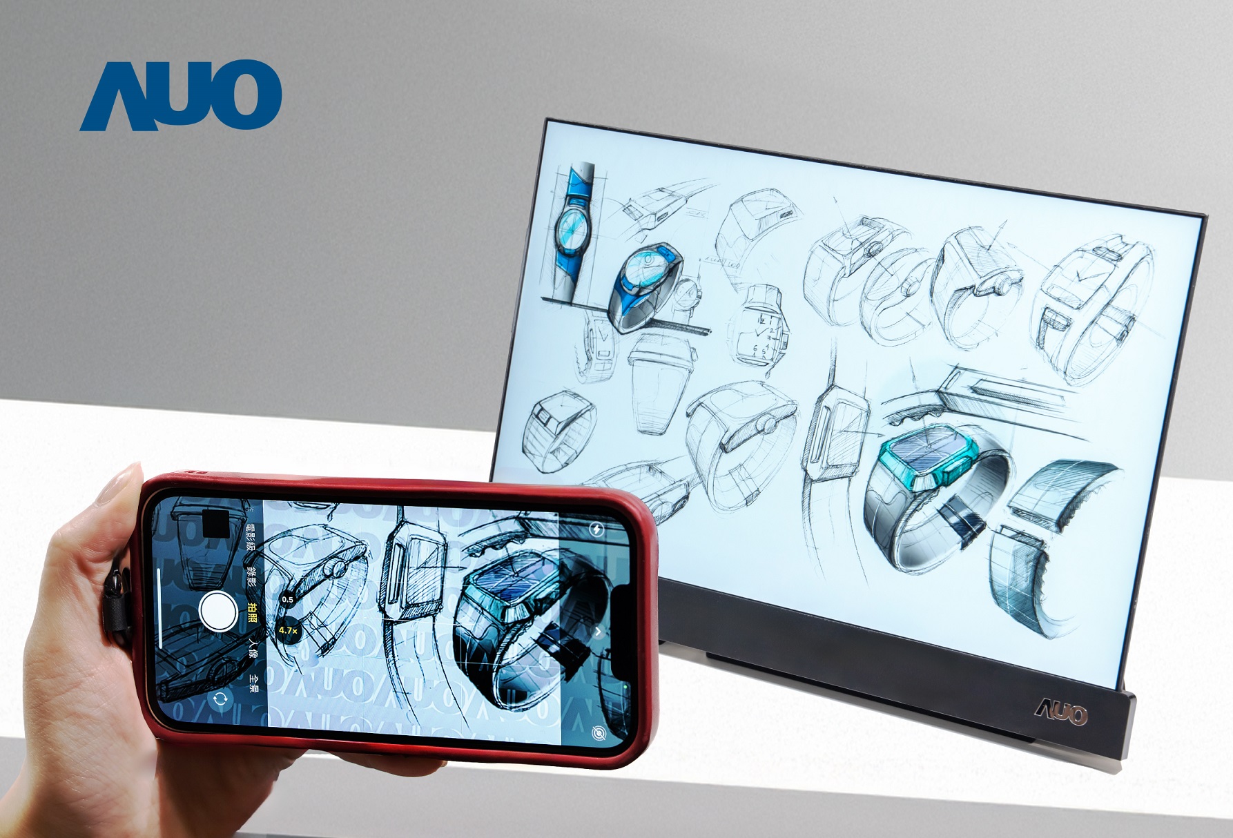 jinnian金年会16吋防窥显示器，采用人眼无法察觉、相机拍摄时才显现的隐藏式水印技术，未来可结合AI镜头侦测周围环境，实时开启或关闭水印，大幅提升在公共场域使用显示器的安全性