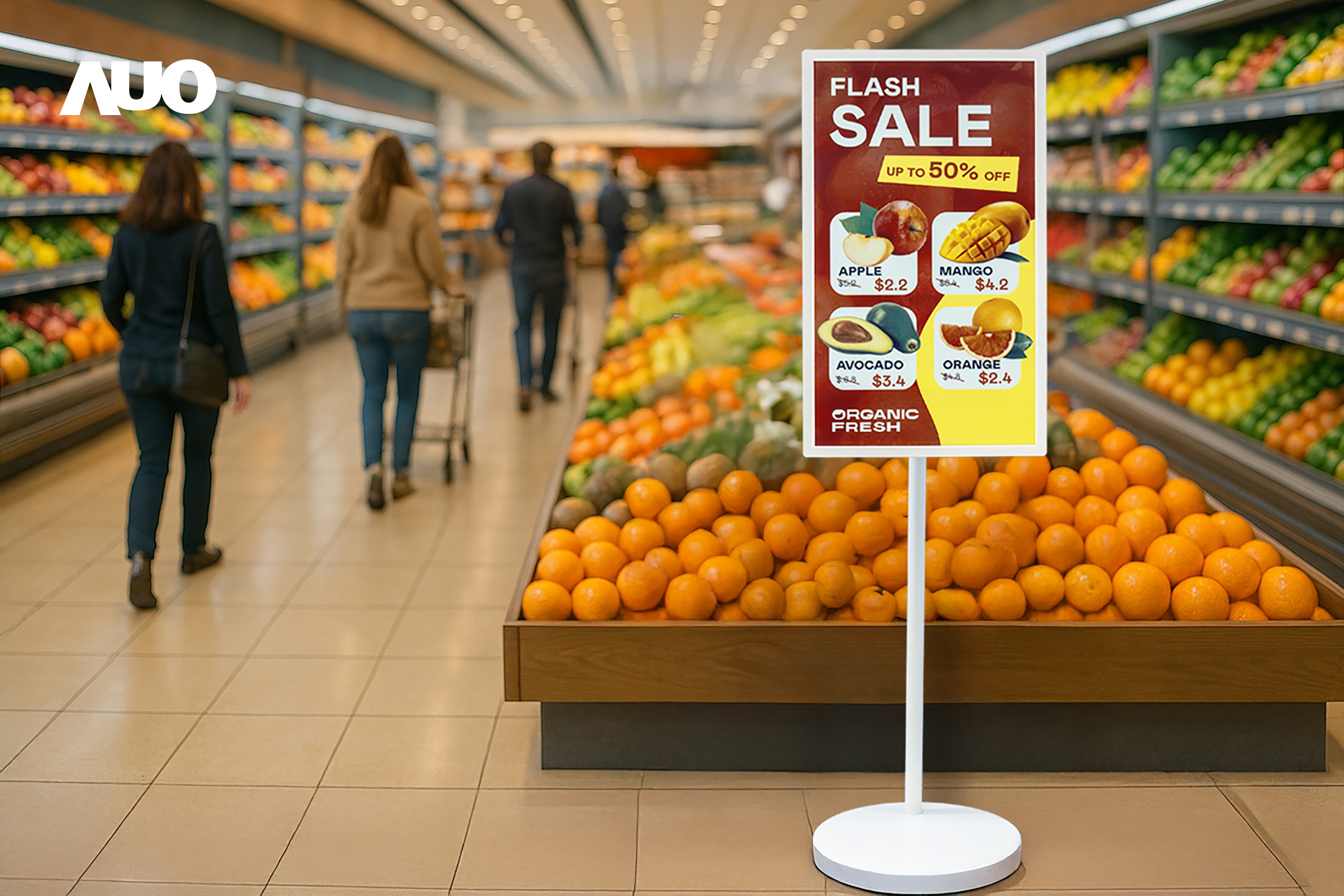 达擎首亮相低功耗、全彩的〝aecoPost电子纸解决方案〞，仅在更新画面时需要微量的电力驱动，无需布建电线的便捷设计，使其可灵活应用、随意置放，并可透过云端或行动装置app，轻松管理及排程广告内容，晋升店头营销利器。